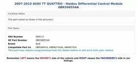 0BR598554A AUDI Haldex Differential Control Module Quattro #3