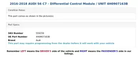4H0907163B AUDI Differential Control Module Unit S6 C7 #3