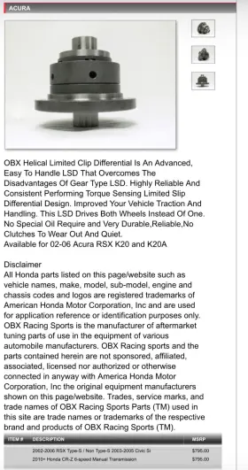 LSD9000 BLACKLINE Slip Differential Rsx Si Acura Honda Civic