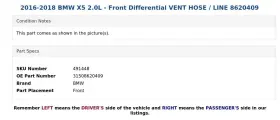 31508620409 BMW Front Differential Vent Hose Line X5 #3