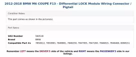 7850612 BMW Differential Lock Module Wiring Connector M6 F13 #3