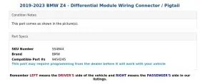 9454245 BMW Differential Module Wiring Connector Z4 #3