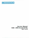 1998-2002 Honda Accord Factory Shop Service Manual. Fixed Price $105.00.