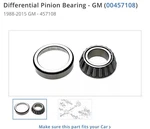 New Gm 457108 Bearing, Pinion Gear Inner 1988-2015 Gmc Chevrolet Truck / Camaro. Fixed Price $75.00.